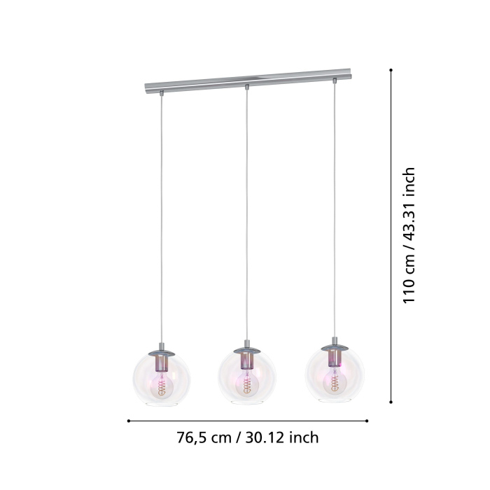 Lustra EGLO Ariscani 2 901919 E27 3X60W 220-240V,50/60Hz L 765mm x l 165mm x H 1100mm otel crom sticla iridescent IP20 [4]