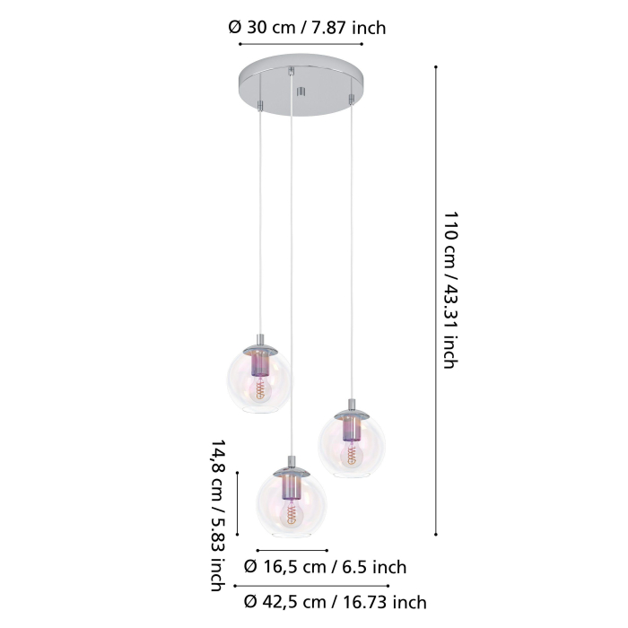 Lustra EGLO Ariscani 2 901921 E27 3X60W 220-240V,50/60Hz H 1100mm x Ø425mm otel crom sticla iridescent IP20 [5]