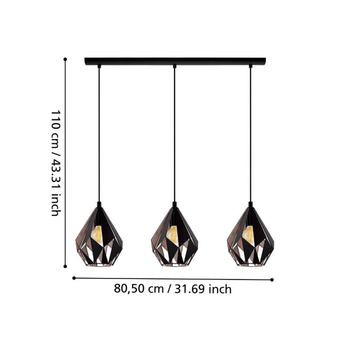 Lustra EGLO Carlton 1 49991 E27 3X60W 220-240V,50/60Hz L 805mm x l 205mm x H 1100mm otel negru/cupru  IP20 [3]