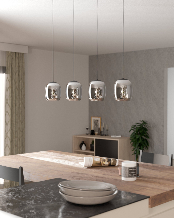 Lustra EGLO Ciampino 901193 E27 4X28W 220-240V,50/60Hz L 975mm x l 150mm x H 1100mm otel negru sticla vaporizata gri IP20 [2]