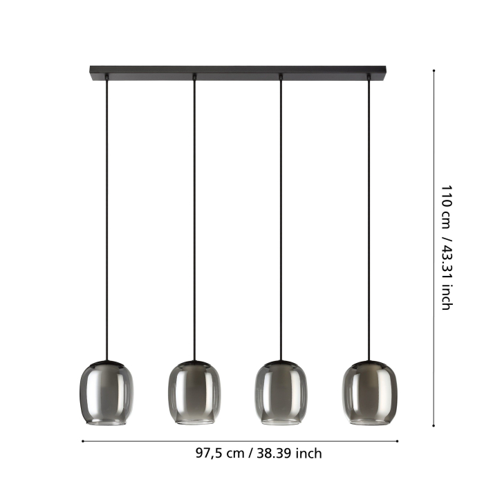 Lustra EGLO Ciampino 901193 E27 4X28W 220-240V,50/60Hz L 975mm x l 150mm x H 1100mm otel negru sticla vaporizata gri IP20 [5]