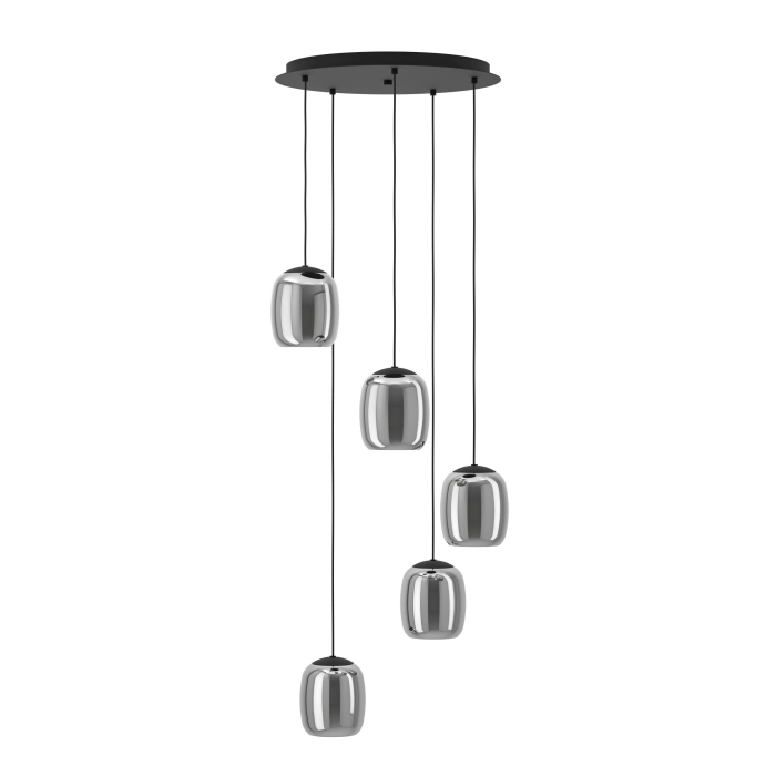 Lustra EGLO Ciampino 901194 E27 5X28W 220-240V,50/60Hz H 1500mm x Ø540mm otel negru sticla vaporizata gri IP20 [4]