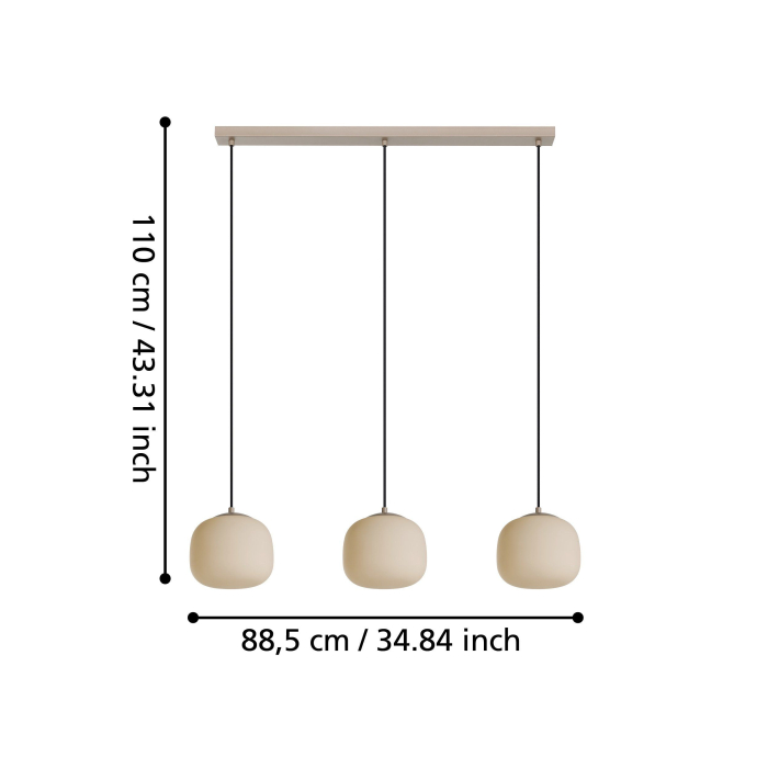 Lustra EGLO Cominio 900894 E27 3X40W 220-240V,50/60Hz L 885mm x l 185mm x H 1100mm otel taupe sticla gravata sandy IP20 [5]