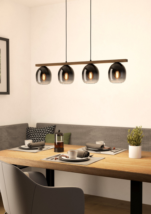 Lustra EGLO Filago 900186 E27 4X40W 220-240V,50/60Hz L 880mm x l 145mm x H 1100mm otel/lemn negru/maro sticla negru gri transparenta IP20 [2]