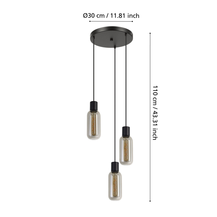 Lustra EGLO Maione 901004 E27 3X4W 220-240V,50/60Hz H 1100mm x Ø300mm otel negru sticla vaporizata gri IP20 [6]