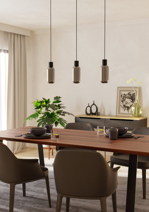 Lustra EGLO Maione 901005 E27 3X4W 220-240V,50/60Hz L 770mm x l 90mm x H 1100mm otel negru sticla vaporizata gri IP20 [2]