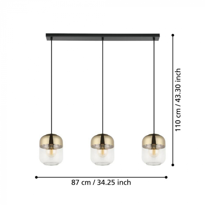 Lustra EGLO MARYVILLA 900551, E27 3X40W, Negru, Lucios, Transparent, Auriu [3]