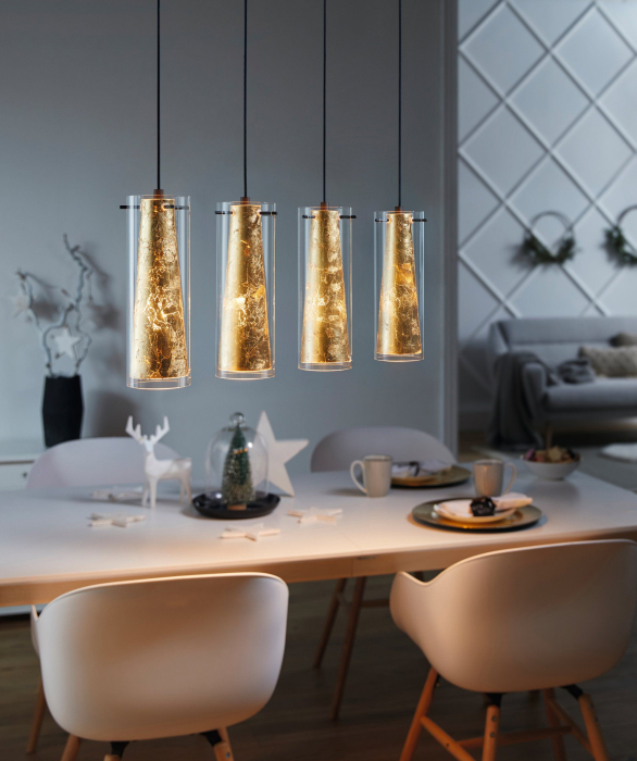 Lustra EGLO Pinto Gold 97653 E27 4X40W 220-240V,50/60Hz L 905mm x l 360mm x H 1100mm otel negru sticla gold transparent IP20 [2]