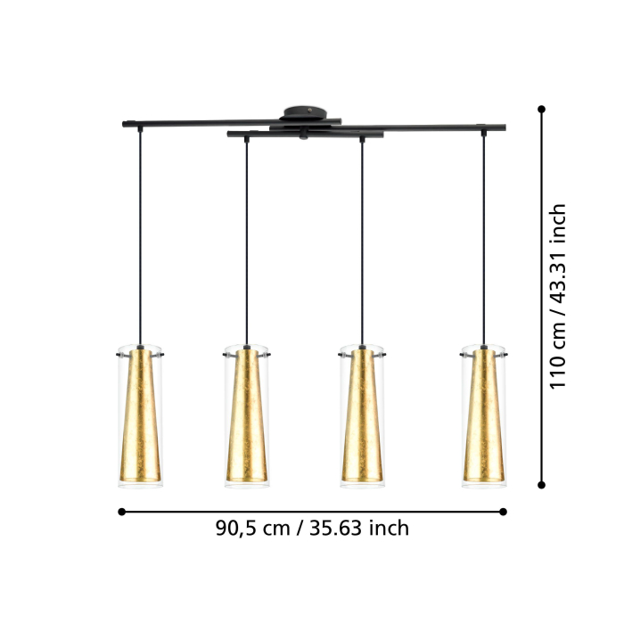 Lustra EGLO Pinto Gold 97653 E27 4X40W 220-240V,50/60Hz L 905mm x l 360mm x H 1100mm otel negru sticla gold transparent IP20 [5]