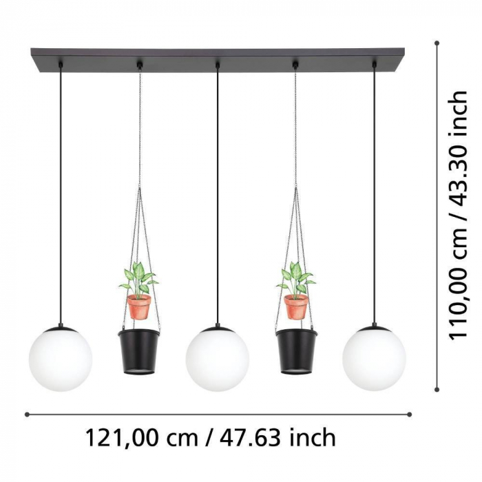 Lustra EGLO Rondo 3 900512 E27 3X40W 220-240V,50/60Hz L 1210mm x l 200mm x H 1100mm otel negru sticla mat/opal alba IP20 [3]