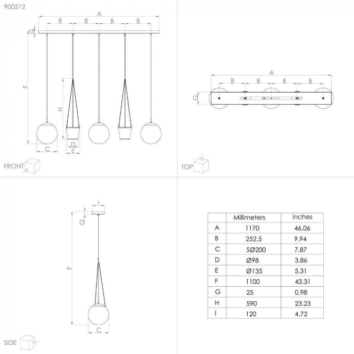 Lustra EGLO Rondo 3 900512 E27 3X40W 220-240V,50/60Hz L 1210mm x l 200mm x H 1100mm otel negru sticla mat/opal alba IP20 [2]
