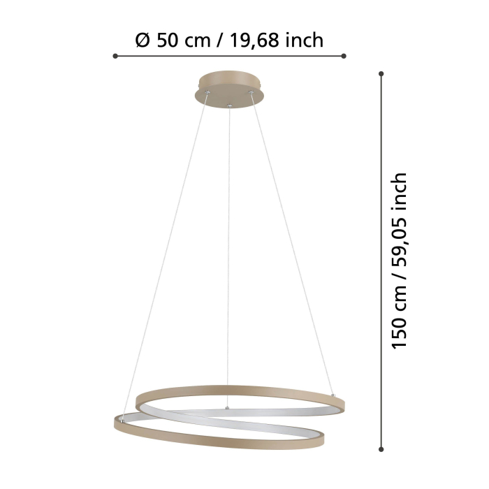 Lustra EGLO Ruotale 901139 LED 36W 3000K 4500lm 220-240V,50/60Hz H 1500mm x Ø550mm aluminiu/otel sandy plastic alb IP20 [5]