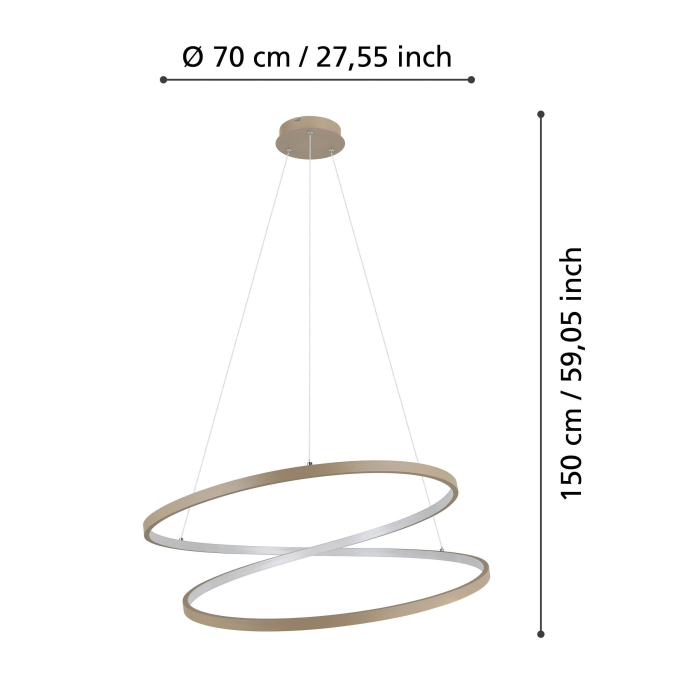 Lustra EGLO Ruotale 901141 LED 42W 3000K 5000lm 220-240V,50/60Hz H 1500mm x Ø700mm aluminiu/otel sandy plastic alb IP20 [3]