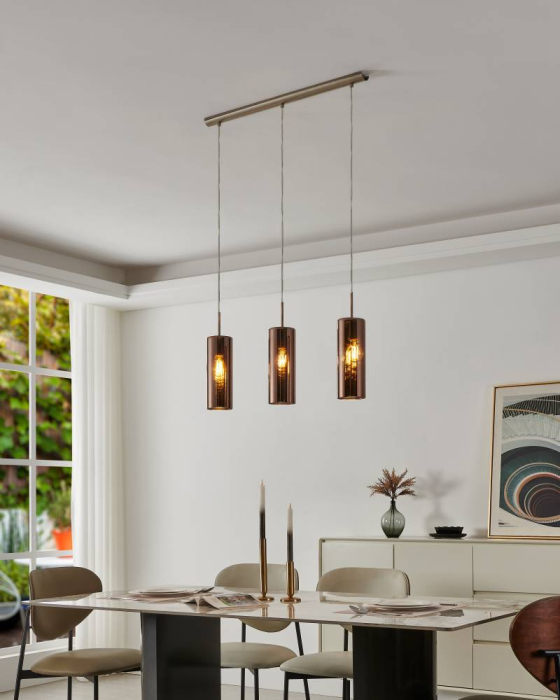 Lustra EGLO Selvino 98699 E27 3X15W 220-240V,50/60Hz L 710mm x l 100mm x H 1100mm otel nichel satinat sticla vaporizata alama IP20 [4]