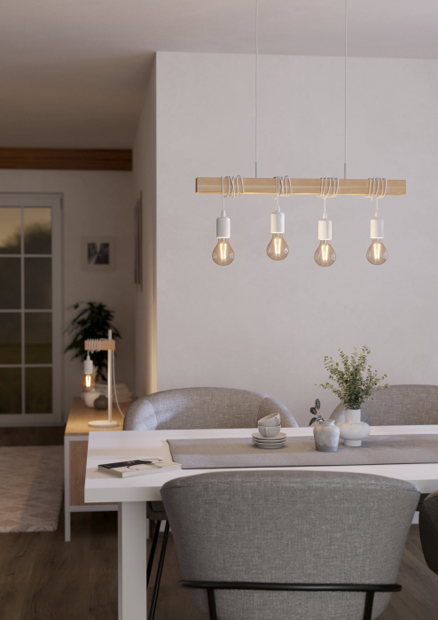 Lustra EGLO Townshend 43704 E27 4X60W 220-240V,50/60Hz L 700mm x l 105mm x H 1100mm otel alb lemn maro IP20 [2]