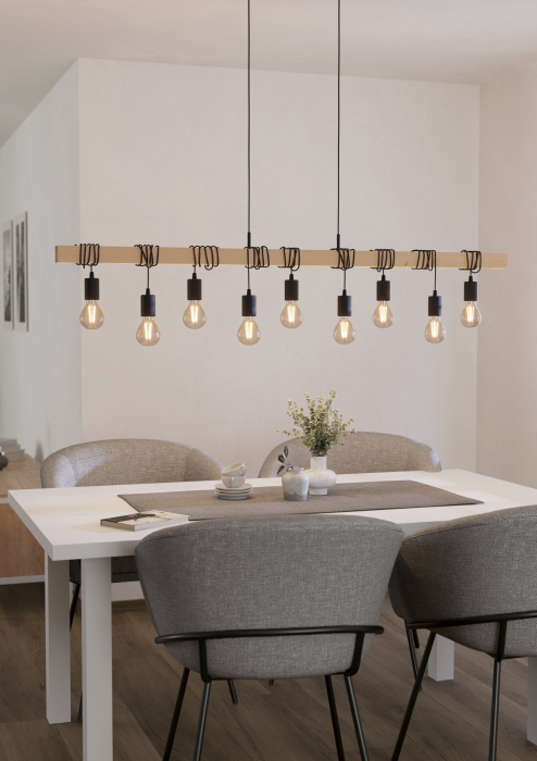 Lustra EGLO Townshend 44099 E27 9X60W 220-240V,50/60Hz L 1500mm x l 100mm x H 1100mm otel/lemn negru/maro  IP20 [3]