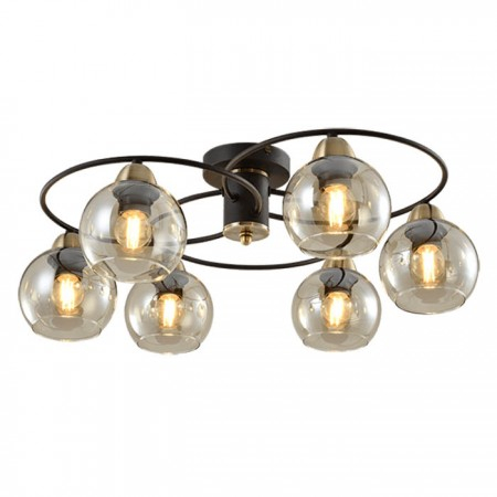 Lustra Elmark Jay, negru mat, sticla ambra, 6XE27, D.61 cm, 955JAY6 [1]