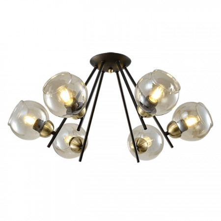 Lustra Elmark Rick, negru mat, sticla ambra, 6XE27, D.67 cm, 955RICK6 [1]