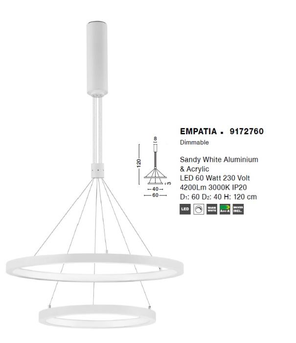 Lustra EMPATIA Nova Luce 9172760 LED 60 W , 4200 lm, 3000K IP20 Sandy White [2]