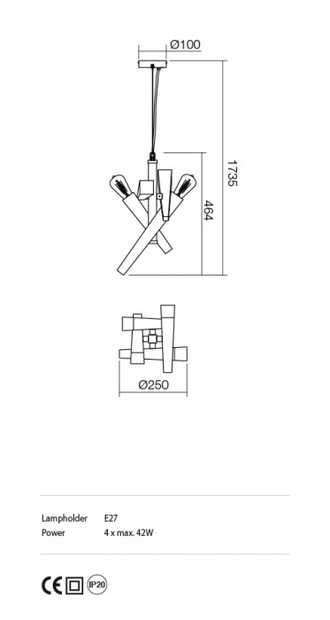 Lustra Incanti Galea IGL P4 06 12 E27 4X42W Metal BLACK/ANTIQUE BRASS IP20 [2]