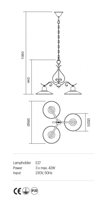 Lustra Incanti Lena 02-760 E27 3x42W Metal Black Gold Mat IP20 [2]