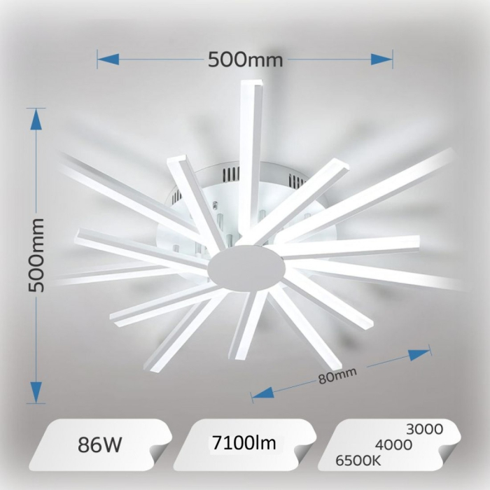 LUSTRA LED SUN 86W 3000K 4000K 6500K 7100 LM 500X500X80MM [2]