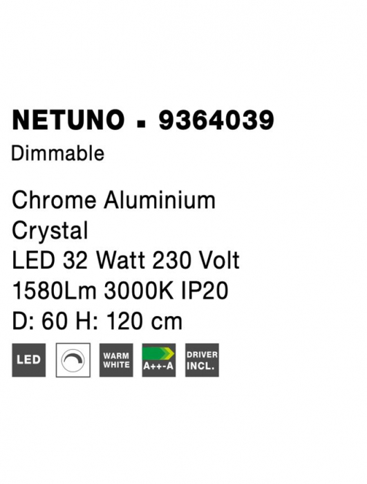 Lustra NETUNO Nova Luce 9364039 LED 32 W , 1580 lm, 3000K IP20 Chrome [7]
