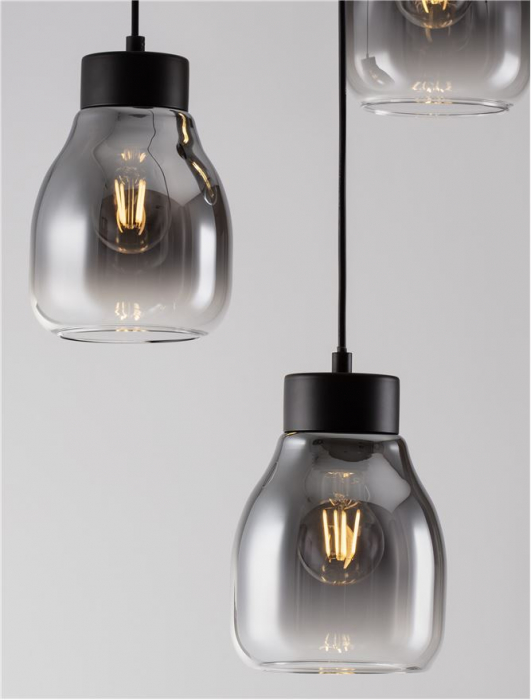Lustra Nova Luce BLAKU 9009271 E27 3x12W    Gradient Smoke Glass & Black Metal   IP20 [6]