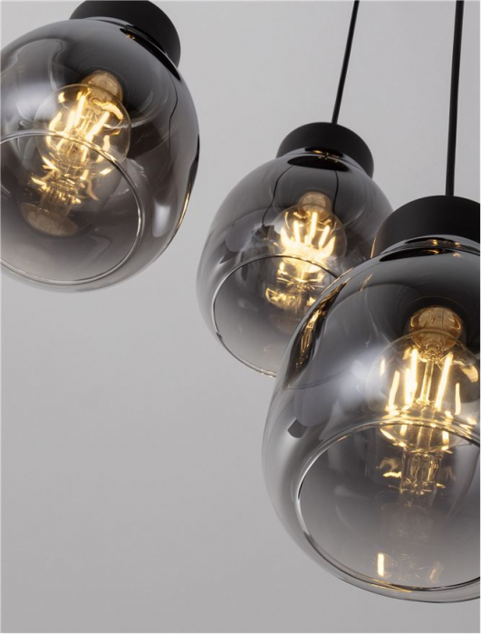Lustra Nova Luce BLAKU 9009271 E27 3x12W    Gradient Smoke Glass & Black Metal   IP20 [9]