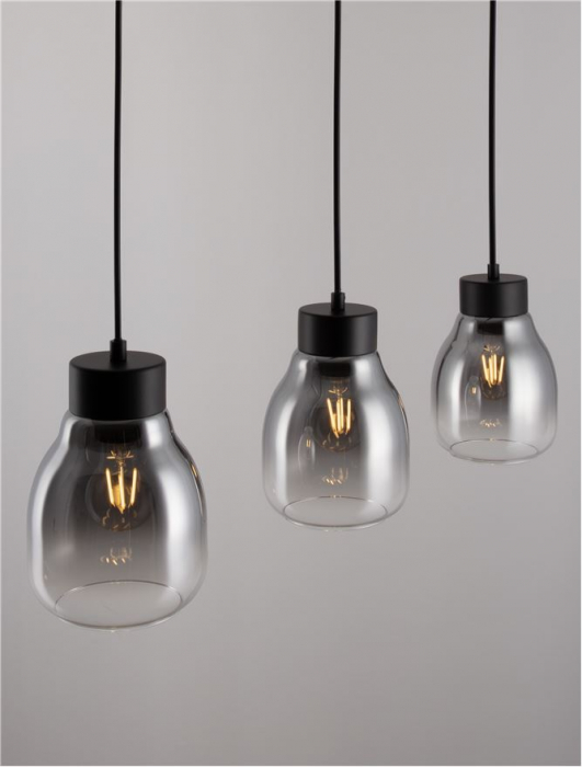 Lustra Nova Luce BLAKU 9009272 E27 3x12W    Gradient Smoke Glass & Black Metal   IP20 [7]