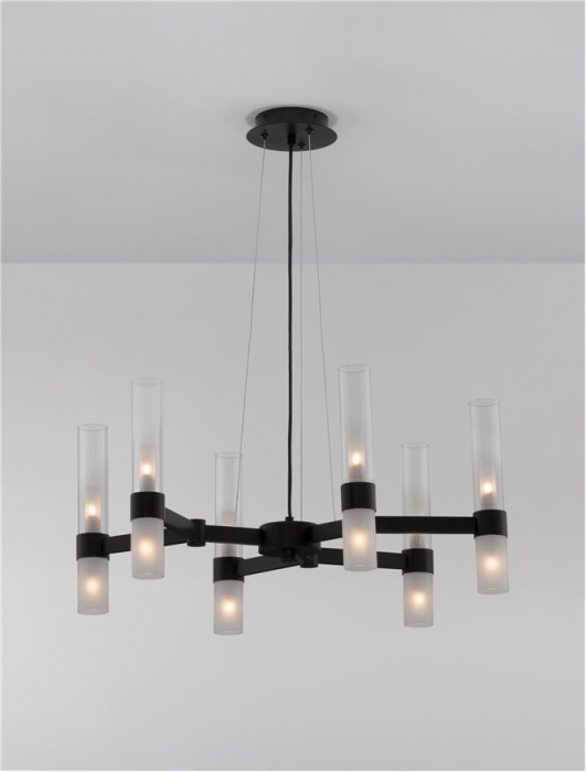 Lustra Nova Luce CENTURY G9 12x5W   Matt Black Metal Clear & Frost Glass IP20 [4]
