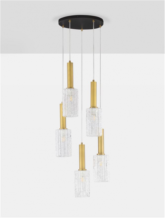 Lustra Nova Luce CERTA 9009276 E27 5x12W    Brass Gold & Black Metal Clear Structured Glass   IP20 [4]