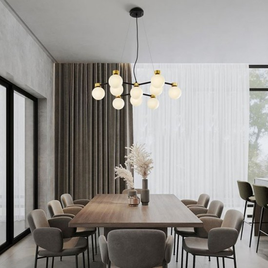 Lustra Nova Luce OVALINO 9620161 Satin Gold & Matt Black Metal White Opal Glass G9 10x5W IP20 [2]