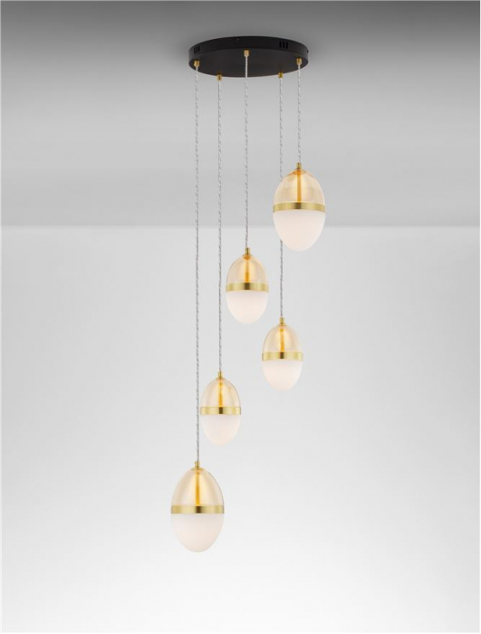 Lustra Nova Luce EGNA 9009280 LED 59W 3000K 6112lm Sandy Gold & Black Metal Cognac & Opal Glass   IP20 [4]