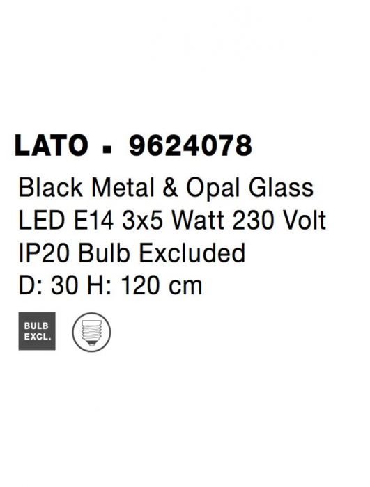 Lustra Nova Luce LATO E14 3x5W   Black Metal & Opal Glass IP20 [10]