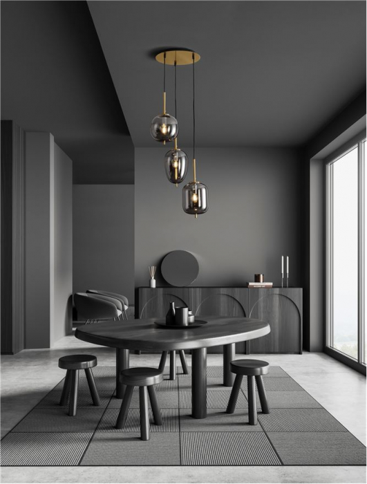 Lustra Nova Luce LATO E14 3x5W   Brass Gold Metal & Smoky Glass Black Fabric Wire IP20 [2]