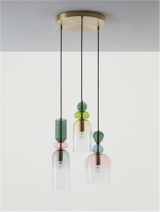 Lustra Nova Luce MURANO E14 3x5W   Sandy Gold MetalGlossy Dark Green, Blue GreyPink, Glossy Light Green, Orange & Light Grey Glass IP20 [3]