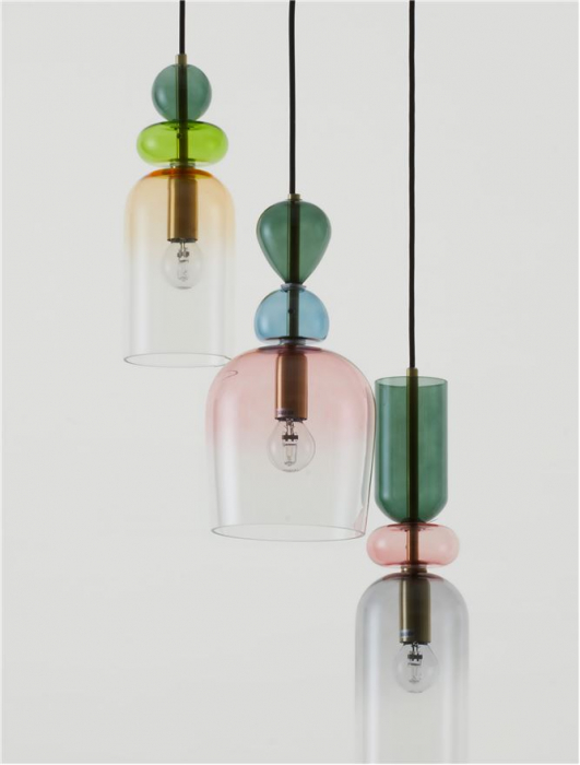 Lustra Nova Luce MURANO E14 3x5W   Sandy Gold MetalGlossy Dark Green, Blue GreyPink, Glossy Light Green, Orange & Light Grey Glass IP20 [4]