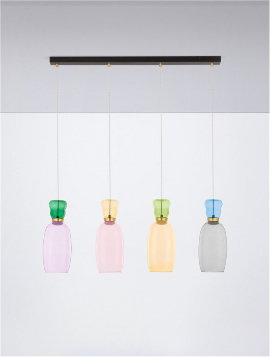 Lustra Nova Luce PLUMA 9030548 LED 32W 3000K 3660lm Sandy Gold Metal Glossy Jasper, Purple, YelloW ,Pink, Light Green, Light Blue & Cyan Glass   IP20 [3]