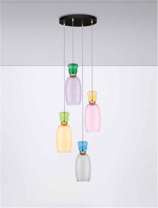 Lustra Nova Luce PLUMA 9030549 LED 32W 3000K 3660lm Matt Gold Metal Glossy Jasper, Purple, YelloW ,Pink, Light Green, Light Blue & Cyan Glass   IP20 [3]