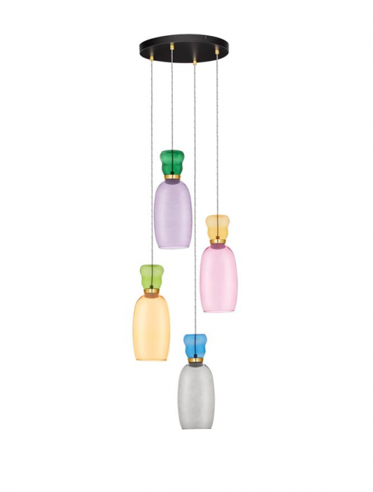 Lustra Nova Luce PLUMA 9030549 LED 32W 3000K 3660lm Matt Gold Metal Glossy Jasper, Purple, YelloW ,Pink, Light Green, Light Blue & Cyan Glass   IP20 [2]