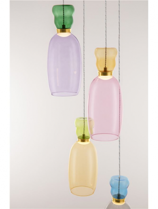 Lustra Nova Luce PLUMA 9030549 LED 32W 3000K 3660lm Matt Gold Metal Glossy Jasper, Purple, YelloW ,Pink, Light Green, Light Blue & Cyan Glass   IP20 [6]