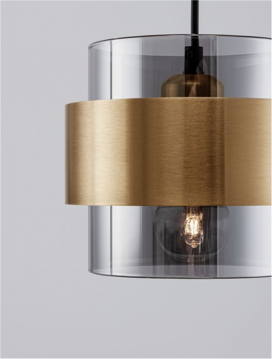 Lustra Nova Luce SIANNA E27 3x12W   Smoke Glass & Black Cord & Brass gold Metal IP20 [6]