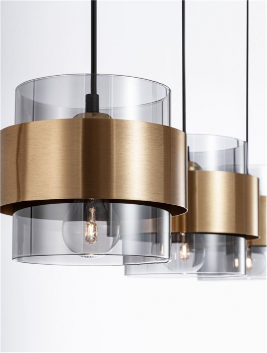 Lustra Nova Luce SIANNA E27 3x12W   Smoke Glass & Black Cord & Brass gold Metal IP20 [4]