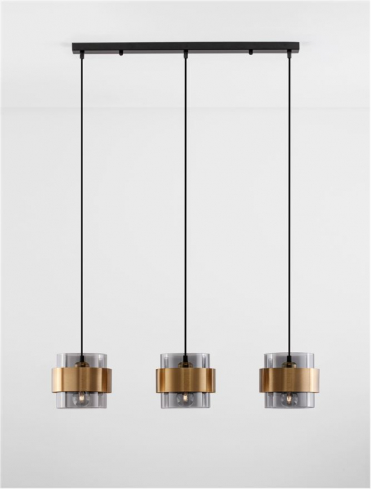 Lustra Nova Luce SIANNA E27 3x12W   Smoke Glass & Black Cord & Brass gold Metal IP20 [2]