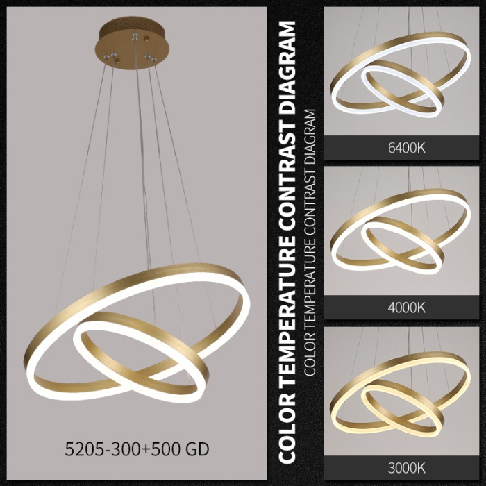 Lustra OEM LED integrat 43W 2000lm CCT (3000K+4000K+6500K) Metal+Acril Gold  500 x 500 x1000mm [2]