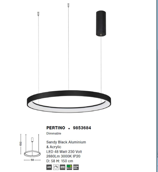 Lustra PERTINO Nova Luce 9853684 LED 48 W , 2773 lm, 3000K IP20 Sandy Black [2]