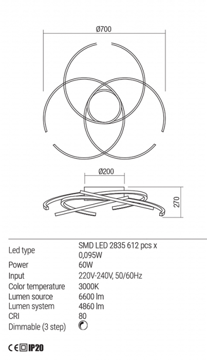 Lustra Redo Alien LED  Dimabila (3 step) alb mat 60W 6600/4860 lumeni alb cald 3000K 01-1801 [3]