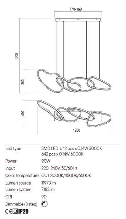 Lustra Redo BIAS 01-3389 Auriu LED 90W 7183lm CCT 3000K/4500K/6500K IP20 [2]