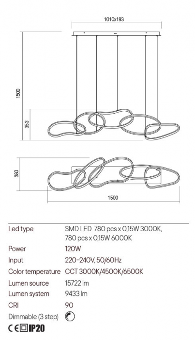 Lustra Redo BIAS 01-3392 Auriu LED 120W 9433lm CCT 3000K/4500K/6500K IP20 [2]